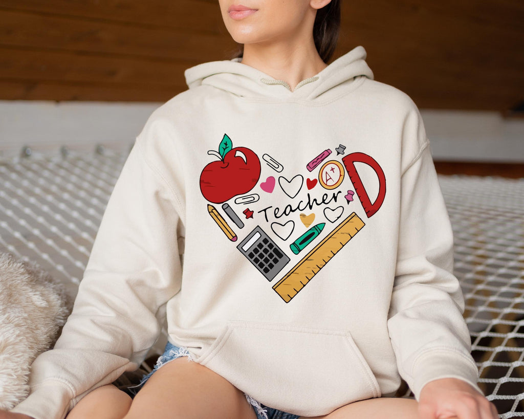 Teacher Heart Hoodie, Teacher Hoodie, Gift For Teacher, Heart Hoodie, Funny Teacher Hoodie, School Tee, Matching Class Shirt, Cotton Hoodies