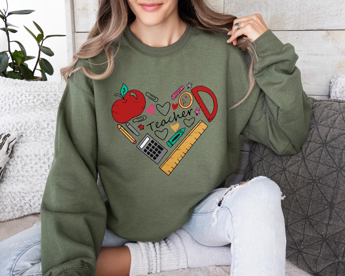 Teacher Heart Sweater, Teacher Sweater, Gift For Teacher, Heart Sweater, Funny Teacher Sweater, Matching Class Shirt, Cotton Sweater