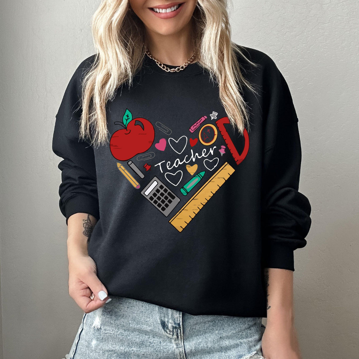 Teacher Heart Sweater, Teacher Sweater, Gift For Teacher, Heart Sweater, Funny Teacher Sweater, Matching Class Shirt, Cotton Sweater
