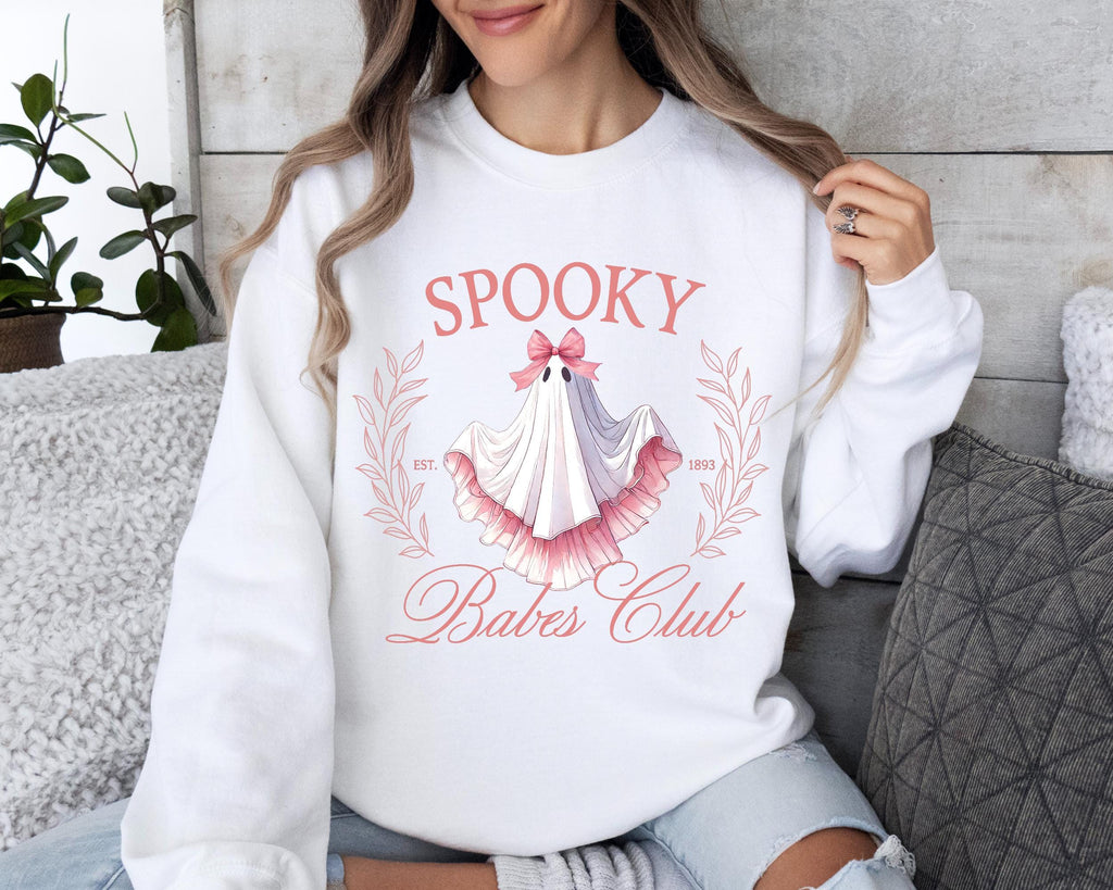 Spooky Club Sweater, Pink Ghost Sweater, Creepy Ghost Tee, Halloween Sweater, Halloween Costume & Gift, Coquette Ghost Sweater, Coquette