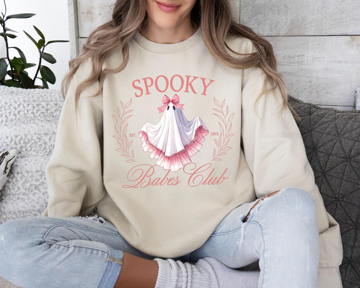 Spooky Club Sweater, Pink Ghost Sweater, Creepy Ghost Tee, Halloween Sweater, Halloween Costume & Gift, Coquette Ghost Sweater, Coquette