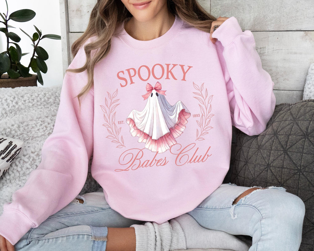 Spooky Club Sweater, Pink Ghost Sweater, Creepy Ghost Tee, Halloween Sweater, Halloween Costume & Gift, Coquette Ghost Sweater, Coquette