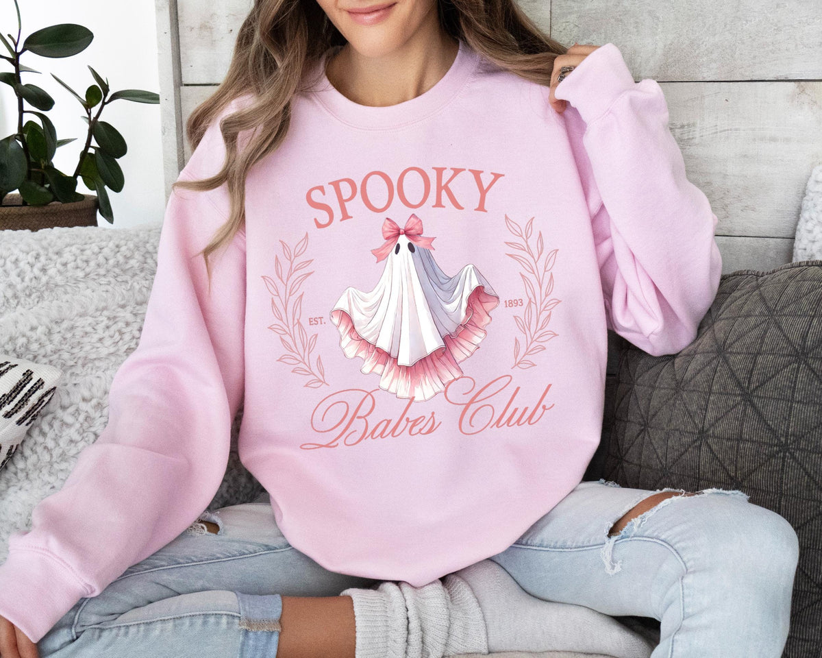 Spooky Club Sweater, Pink Ghost Sweater, Creepy Ghost Tee, Halloween Sweater, Halloween Costume & Gift, Coquette Ghost Sweater, Coquette