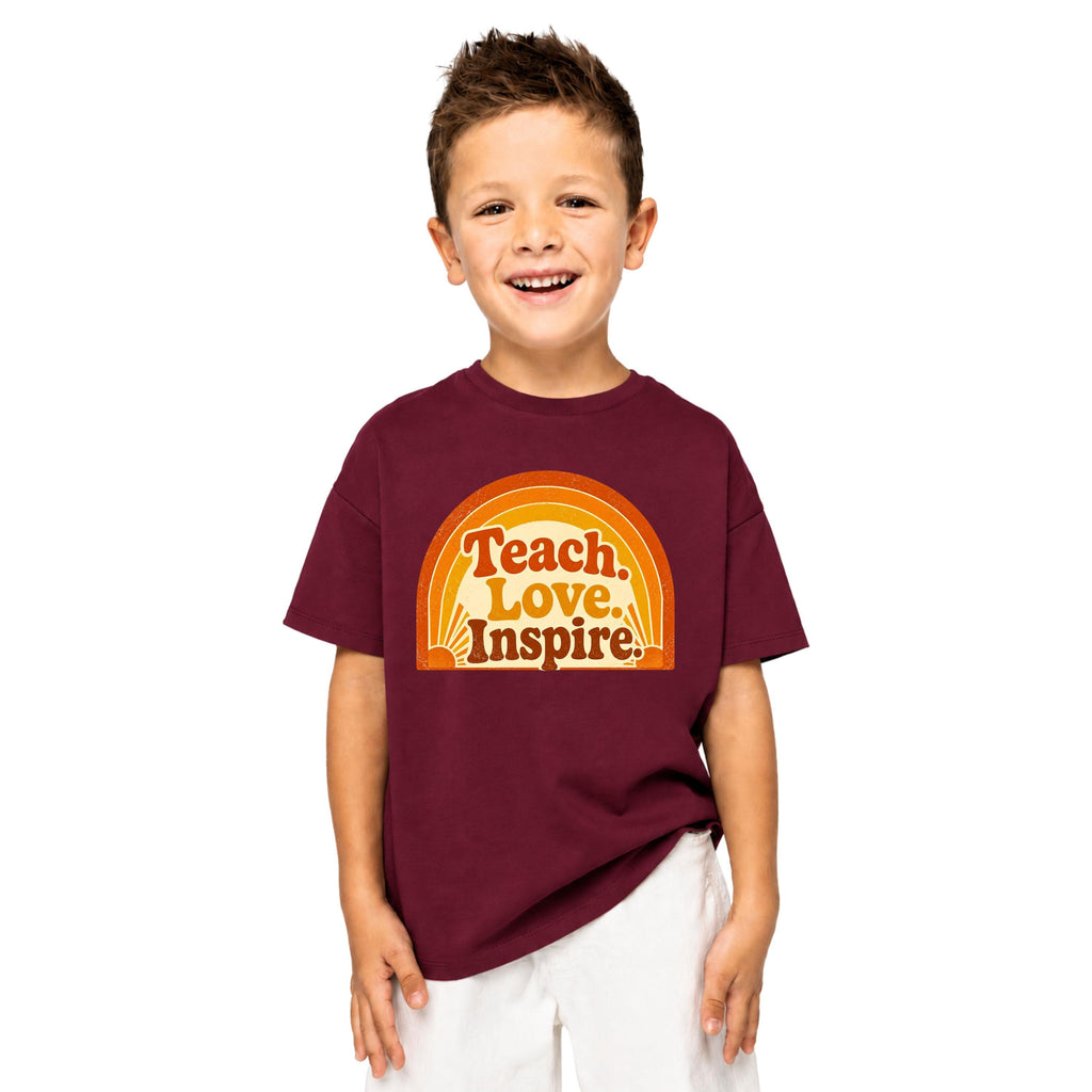Kids Retro Rainbow Teach Love Inspire T-Shirt, Back to School Teacher Appreciation Tee