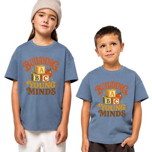 Building Young Minds Teacher Shirt, ABC Blocks Apple Graphic Tee