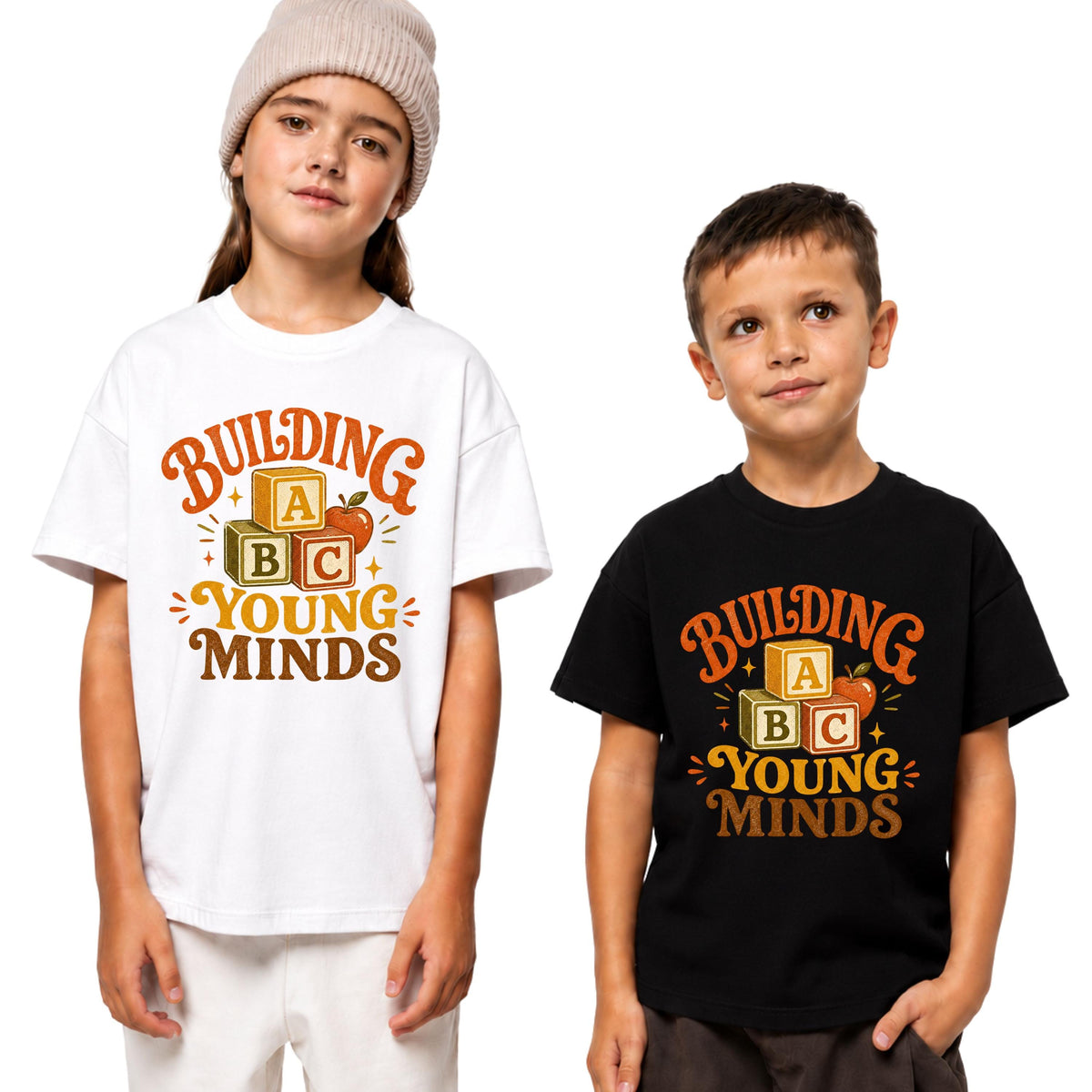 Building Young Minds Teacher Shirt, ABC Blocks Apple Graphic Tee