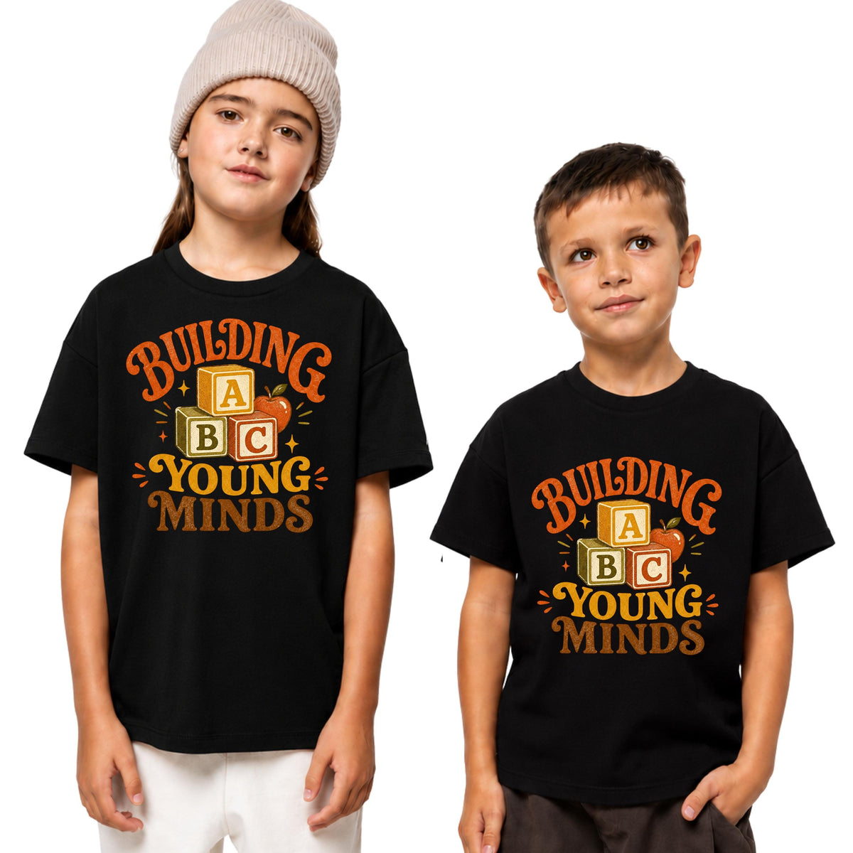 Building Young Minds Teacher Shirt, ABC Blocks Apple Graphic Tee