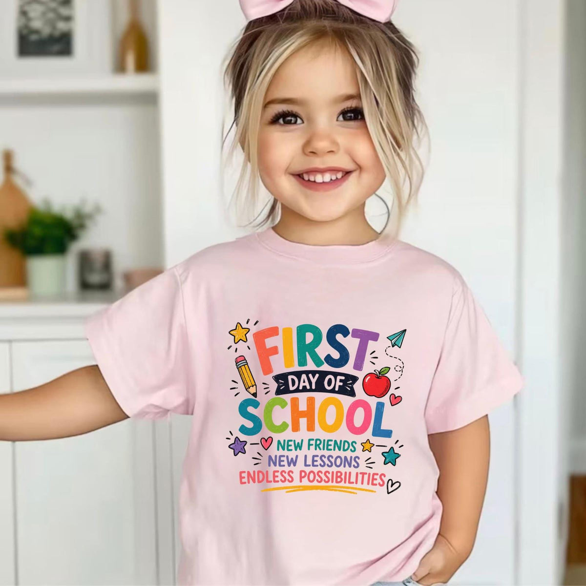 First Day of School Kids Graphic T-Shirt, New Friends New Lessons Tee