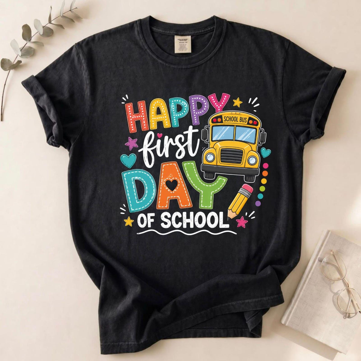 Happy First Day of School Shirt, Kids School Bus Tee, Preschool Kindergarten Apparel