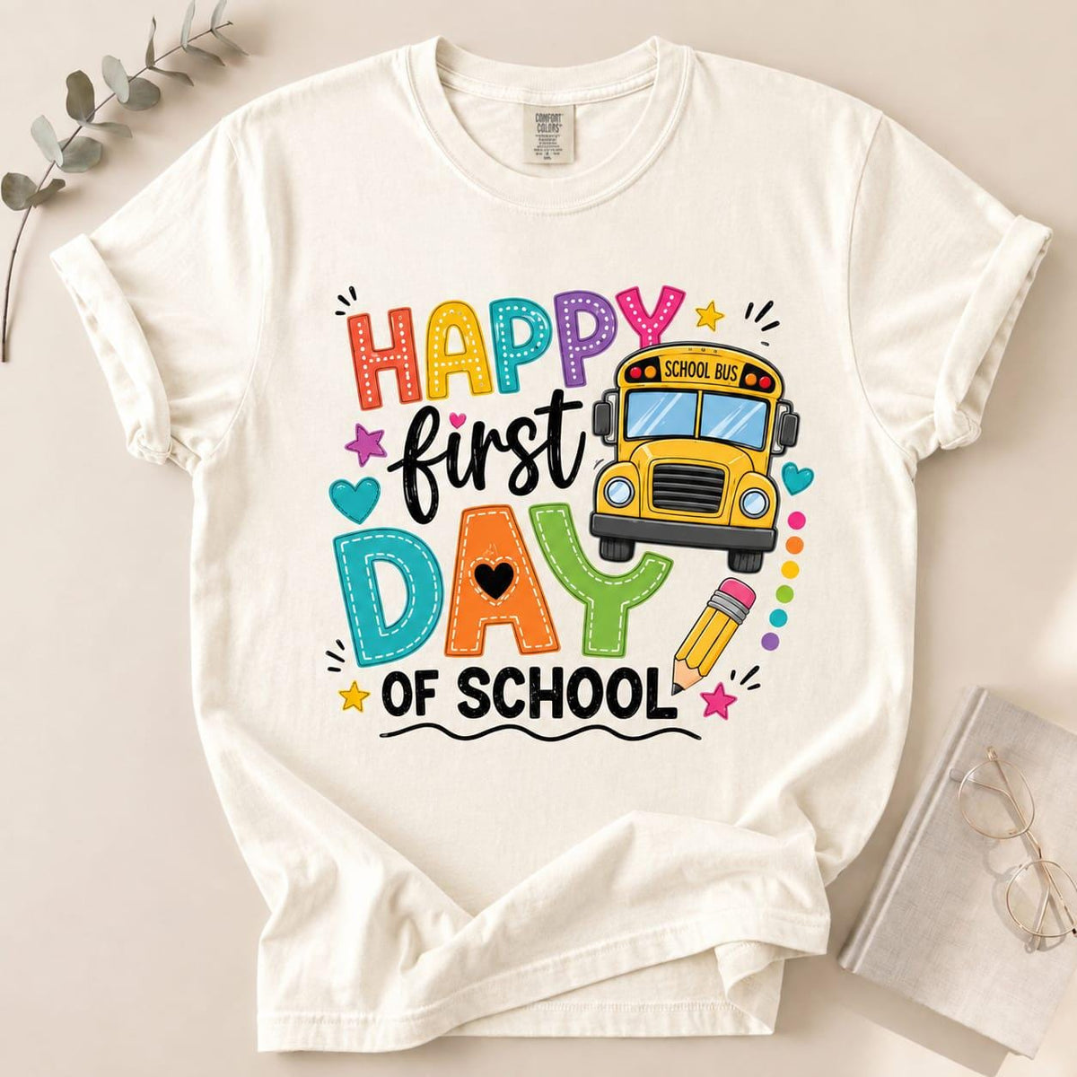 Happy First Day of School Shirt, Kids School Bus Tee, Preschool Kindergarten Apparel