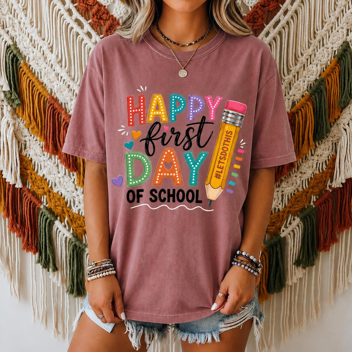 Happy First Day of School Teacher Shirt, Colorful Pencil Graphic Tee