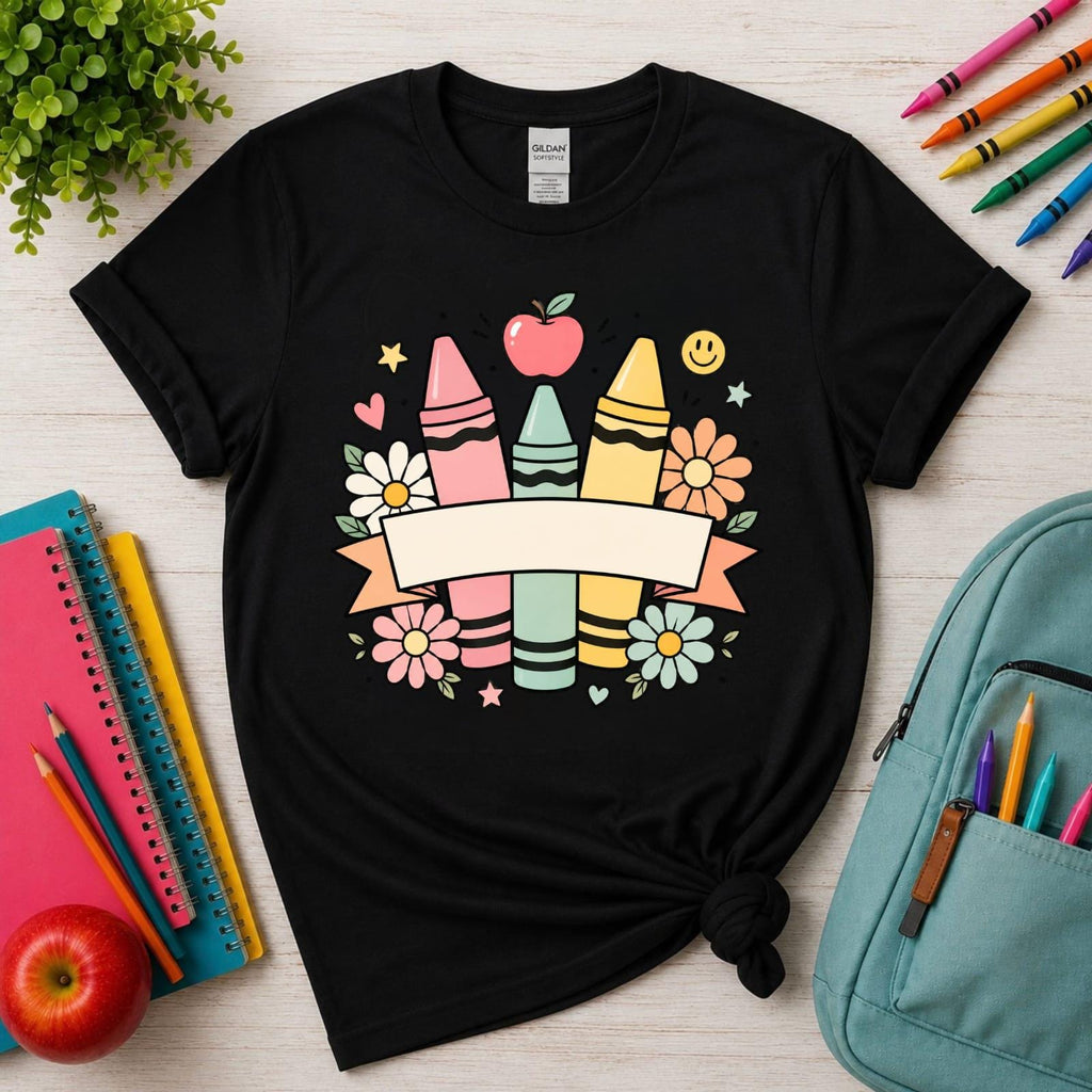 Personalized Teacher Crayon Shirt, Custom Name Back to School Tee, Teacher Appreciation Gift