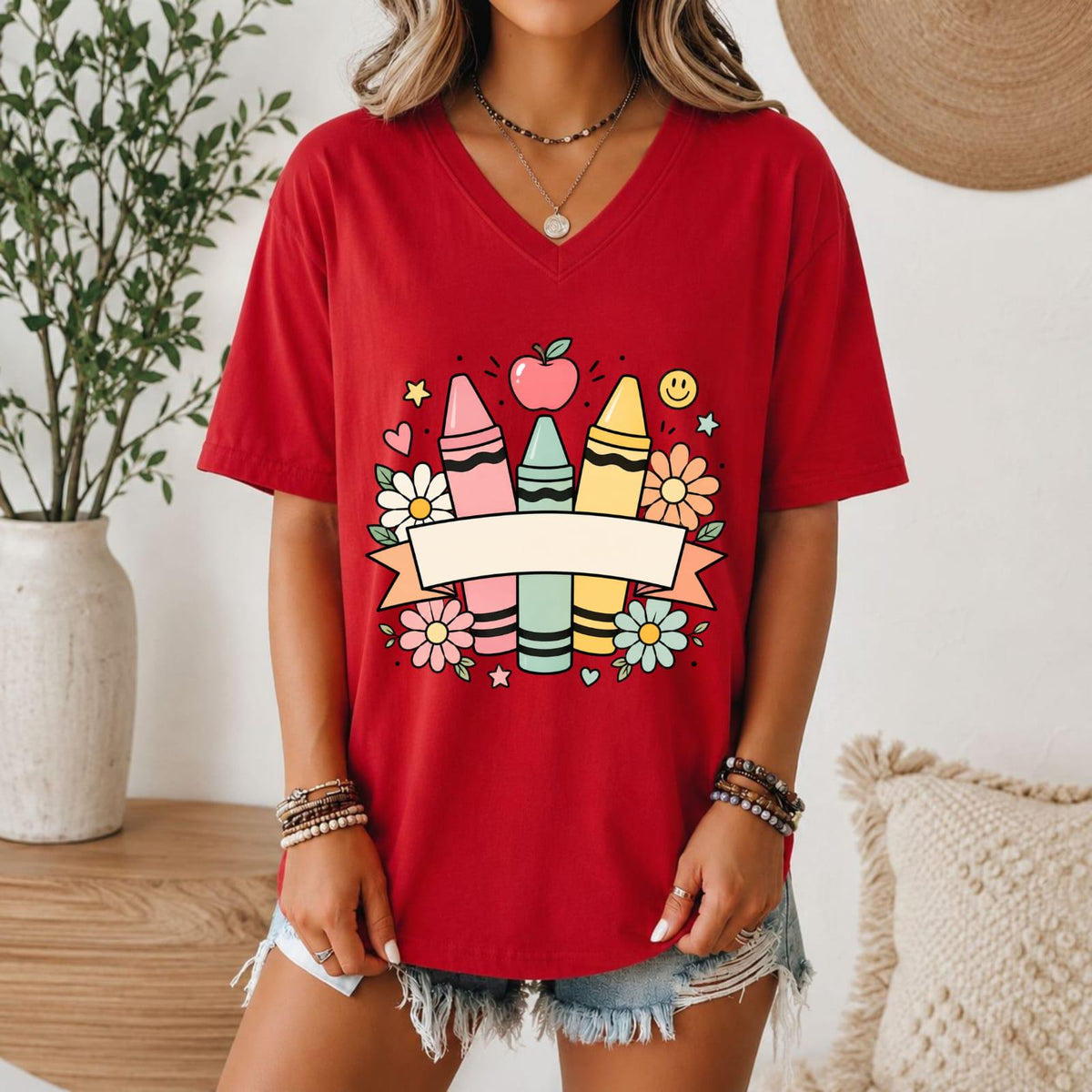 Personalized Teacher Crayon Shirt, Custom Name Back to School Tee, Teacher Appreciation Gift