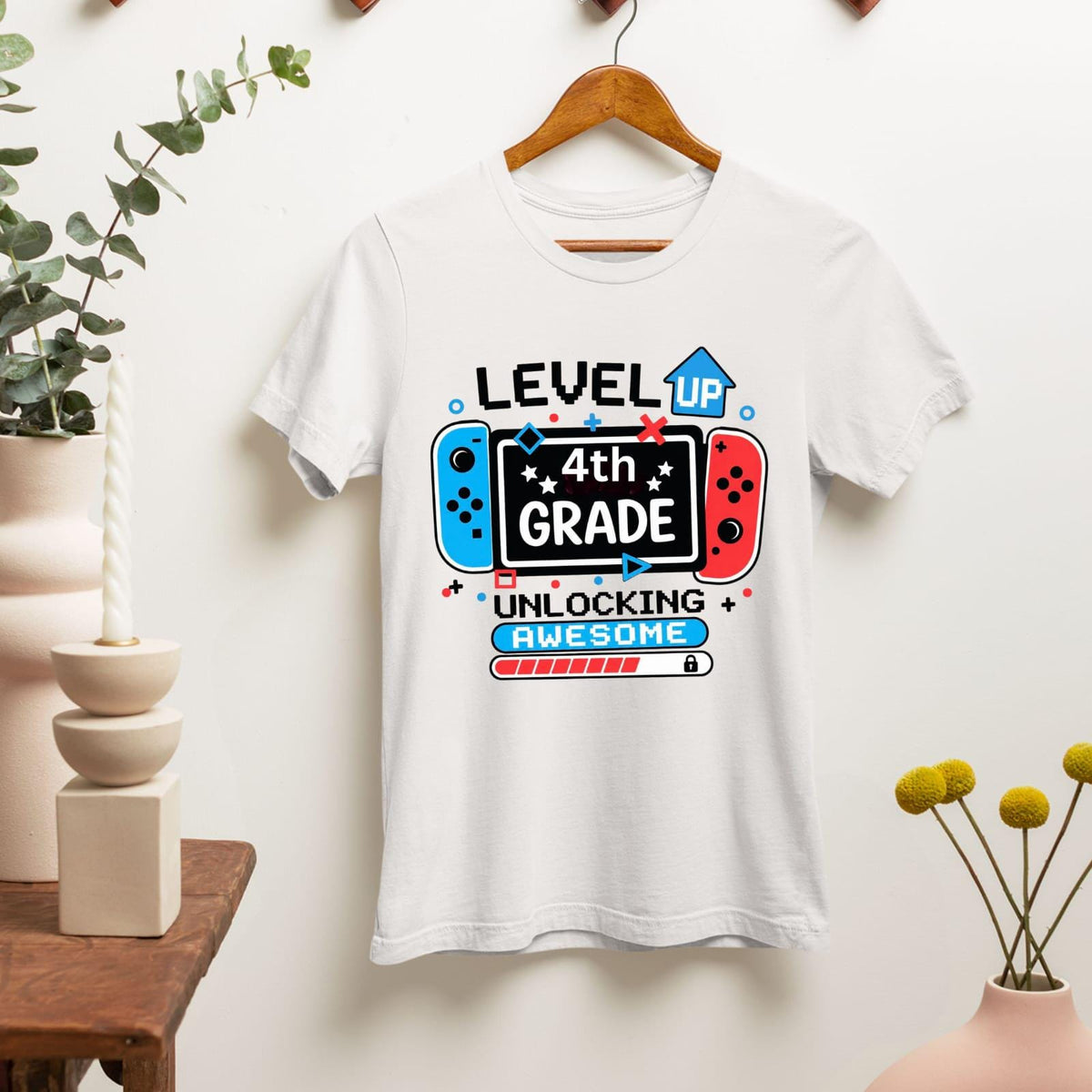 Level Up 4th Grade Gamer Shirt, Back to School Kids Tee
