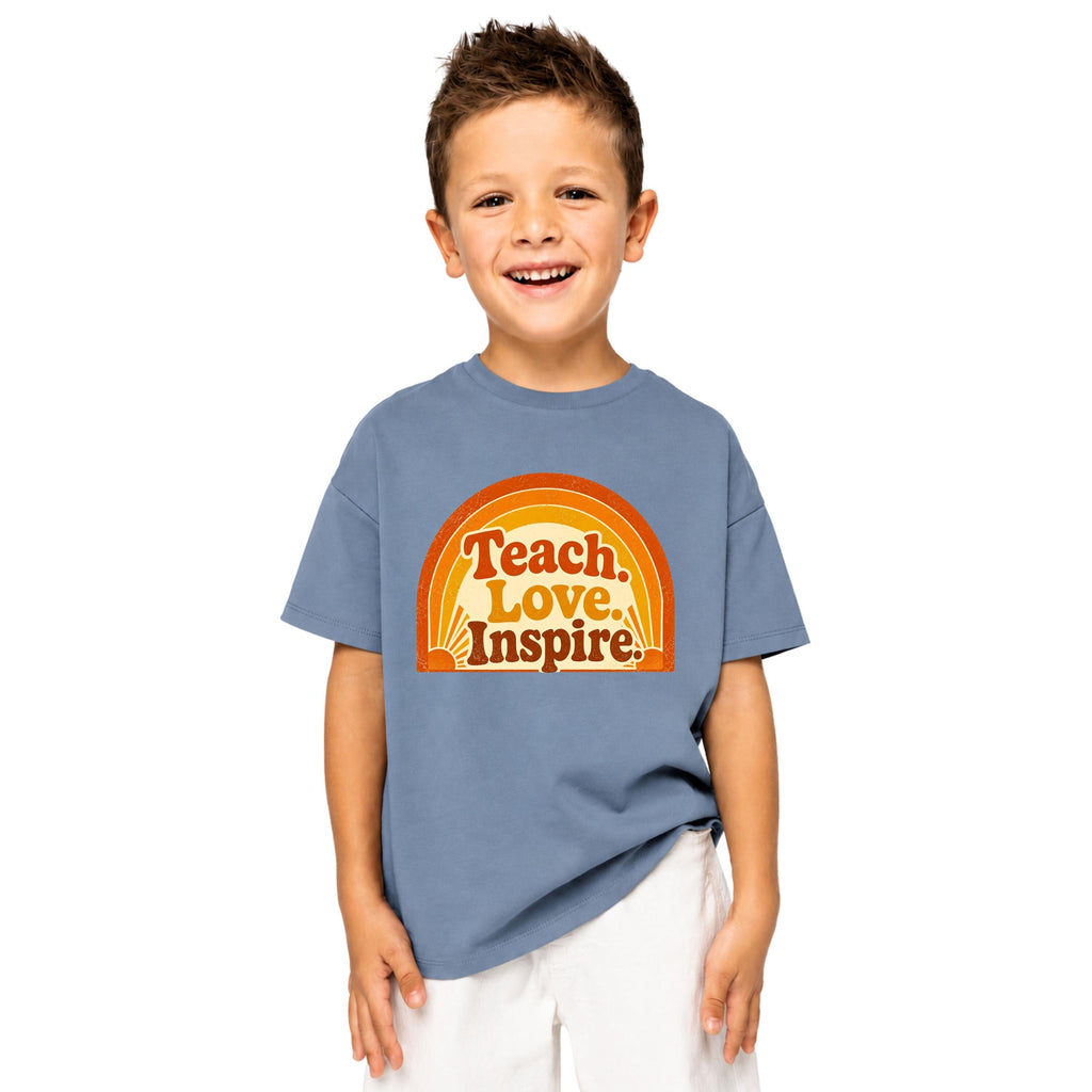 Kids Retro Rainbow Teach Love Inspire T-Shirt, Back to School Teacher Appreciation Tee