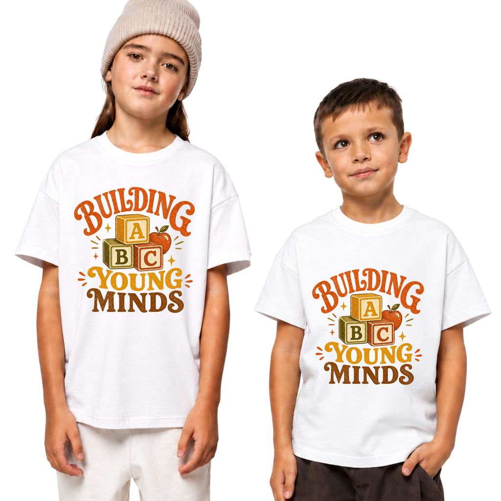 Building Young Minds Teacher Shirt, ABC Blocks Apple Graphic Tee