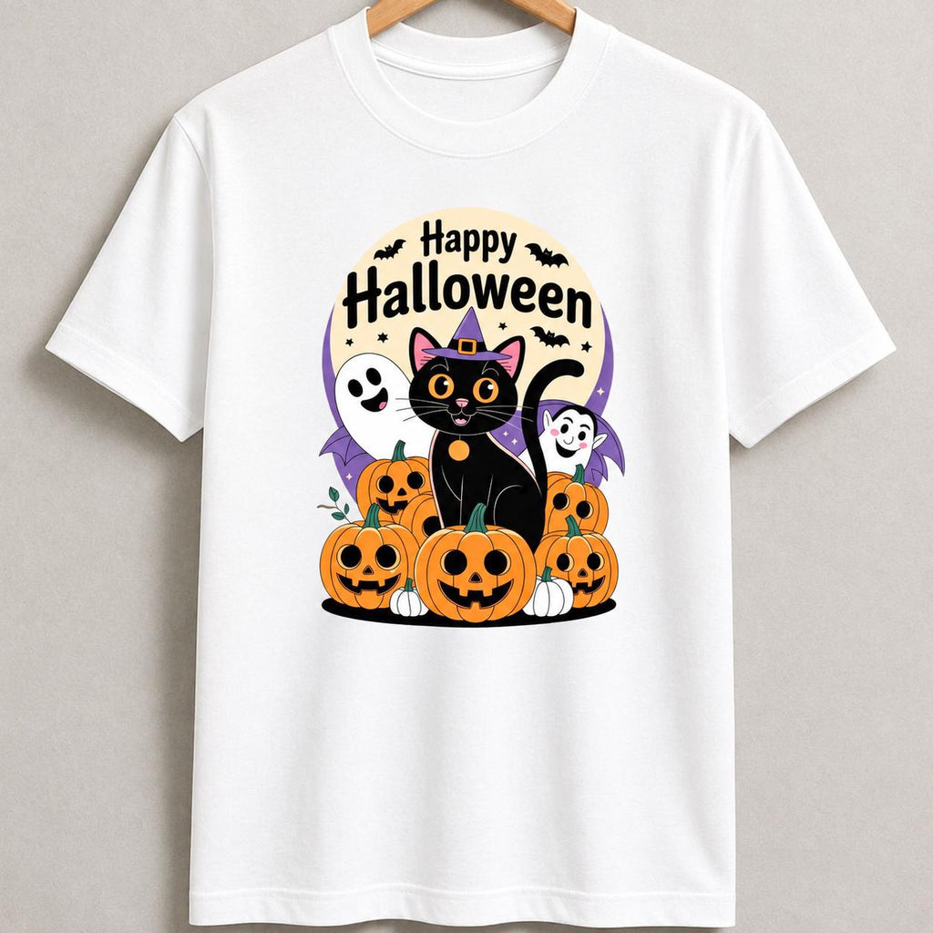 Halloween Black Cat Pumpkin T-Shirt, Spooky Season Witch Cat Tee