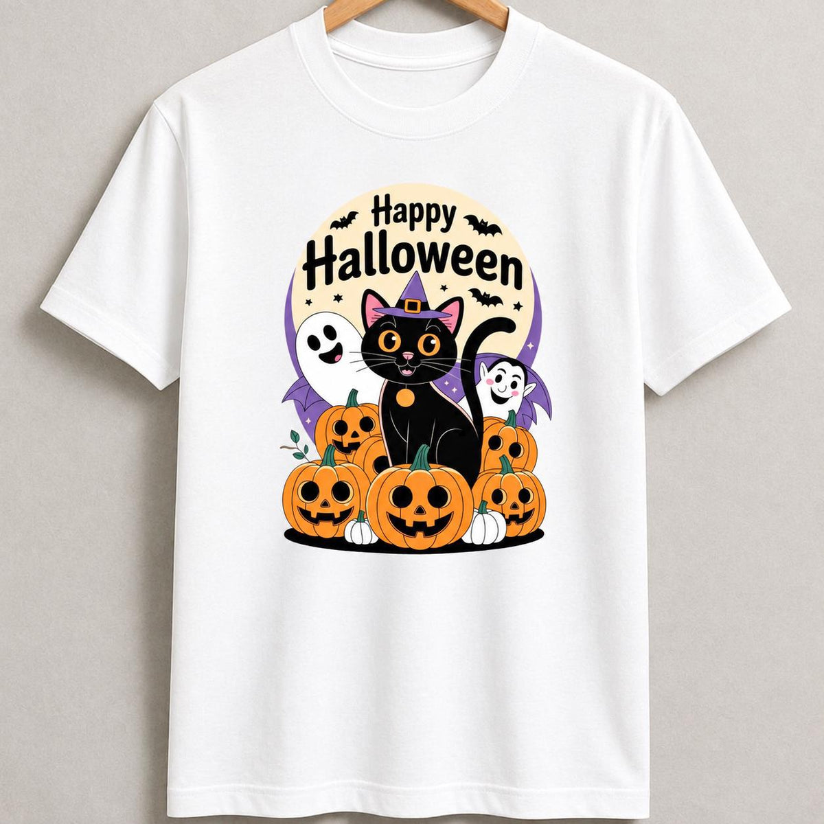 Halloween Black Cat Pumpkin T-Shirt, Spooky Season Witch Cat Tee