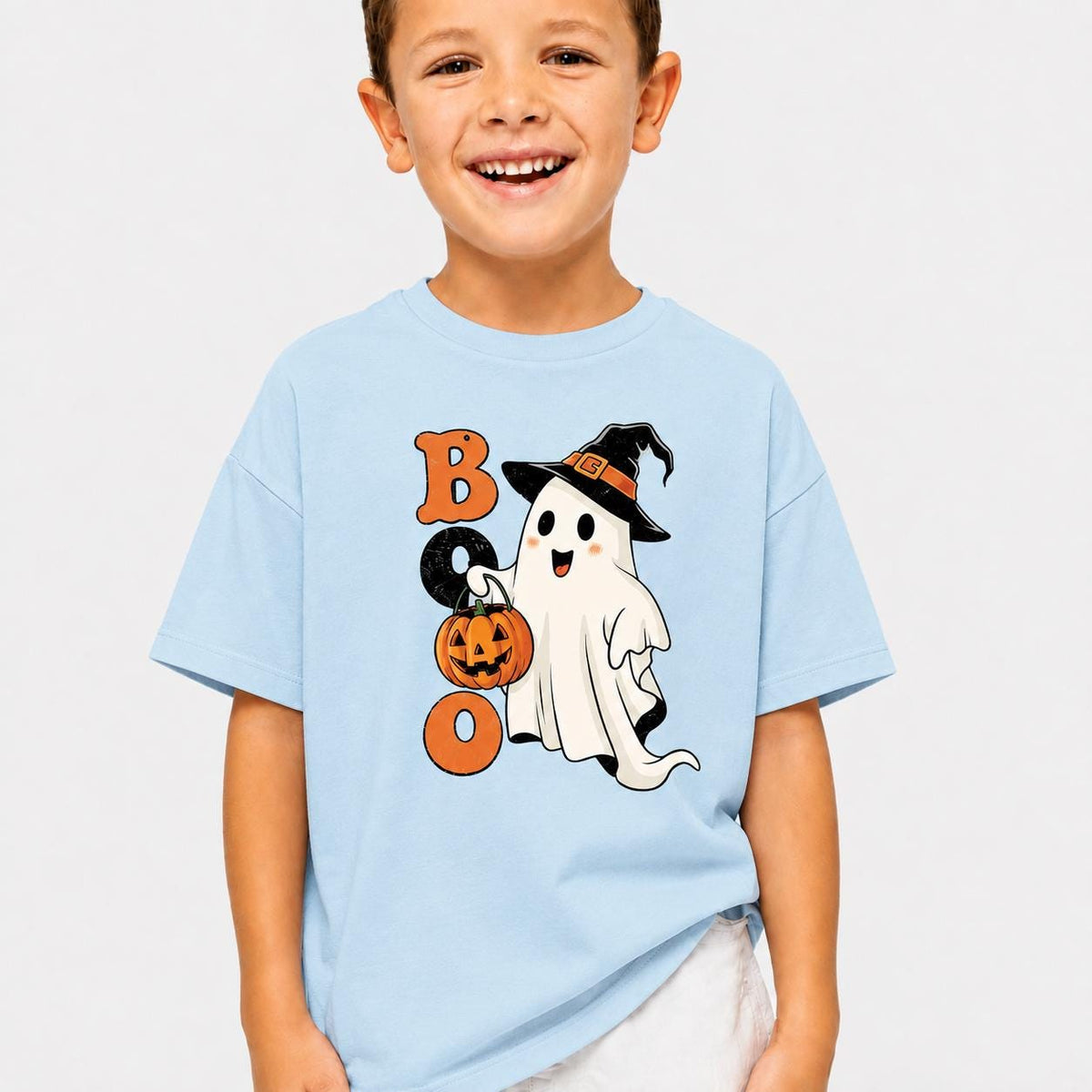 Kids Halloween Ghost Witch Hat Pumpkin Shirt, Spooky Season Tee