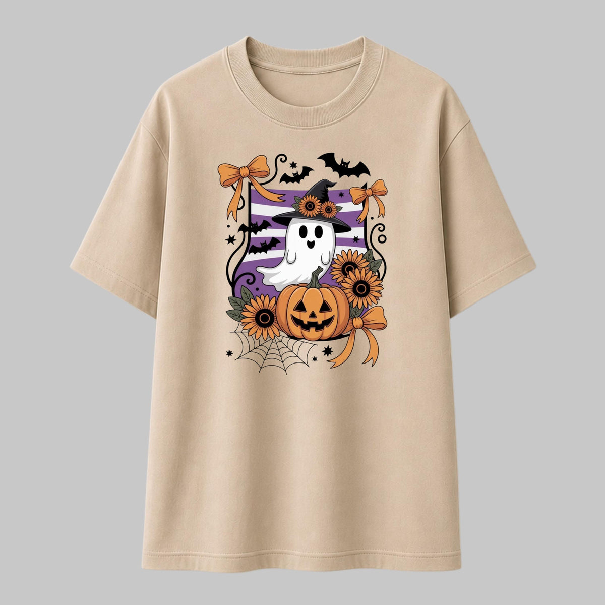 Cottagecore Ghost Halloween T-Shirt, Pumpkin Witch Bat Tee (Printed)