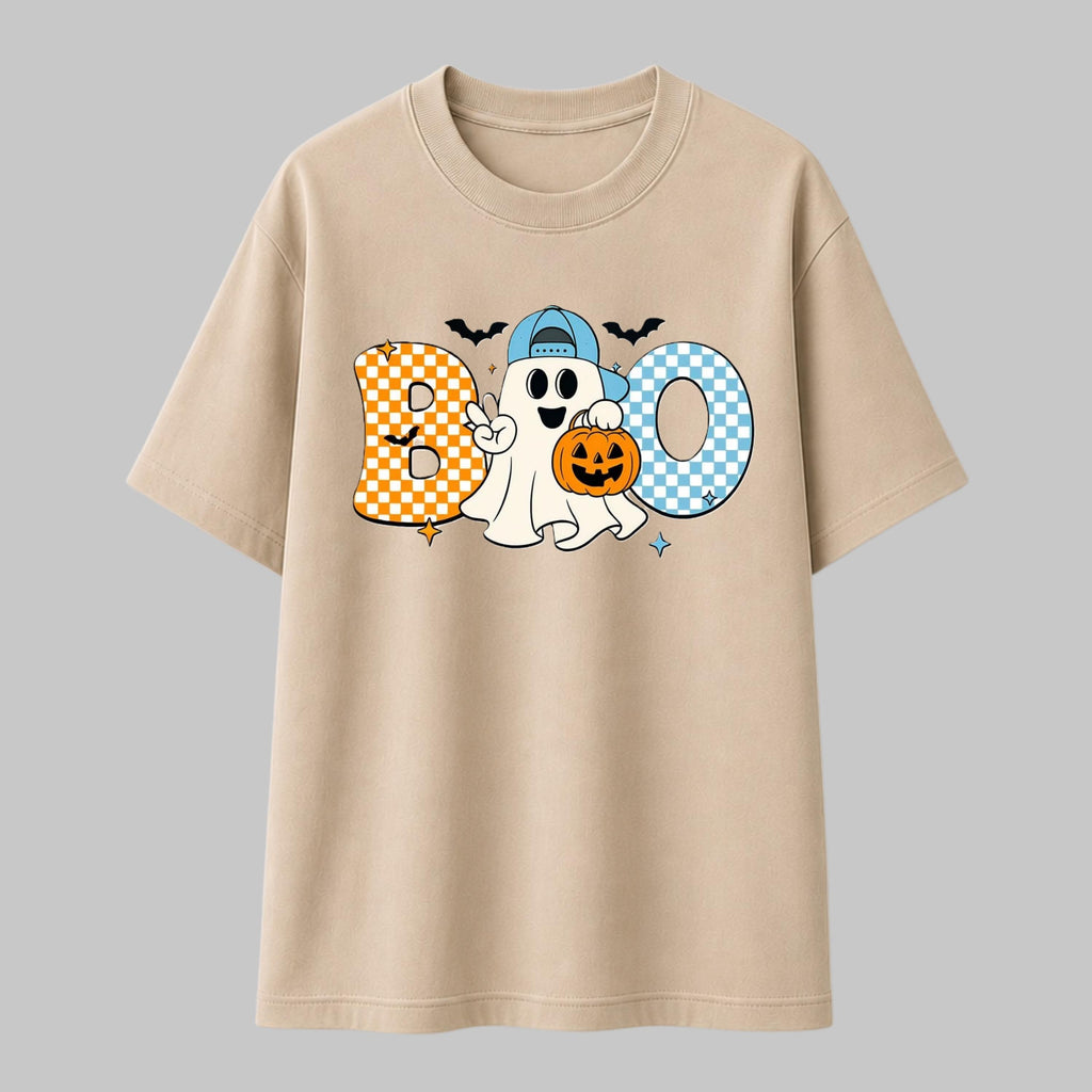BOO Ghost Halloween T-Shirt, Kawaii Pumpkin Spooky Season Tee