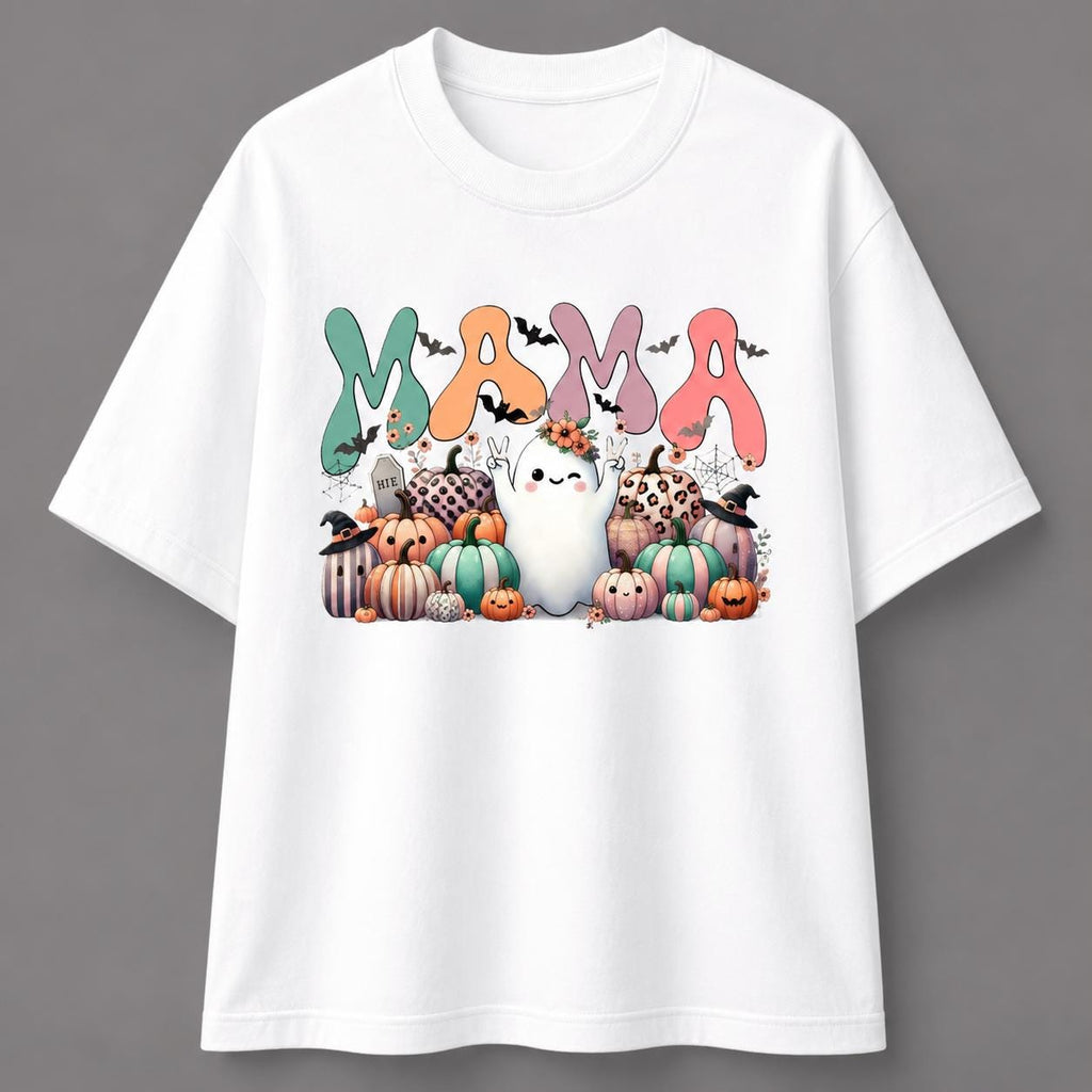 Halloween Mama Ghost Pumpkin Shirt, Spooky Season Mom Graphic Tee