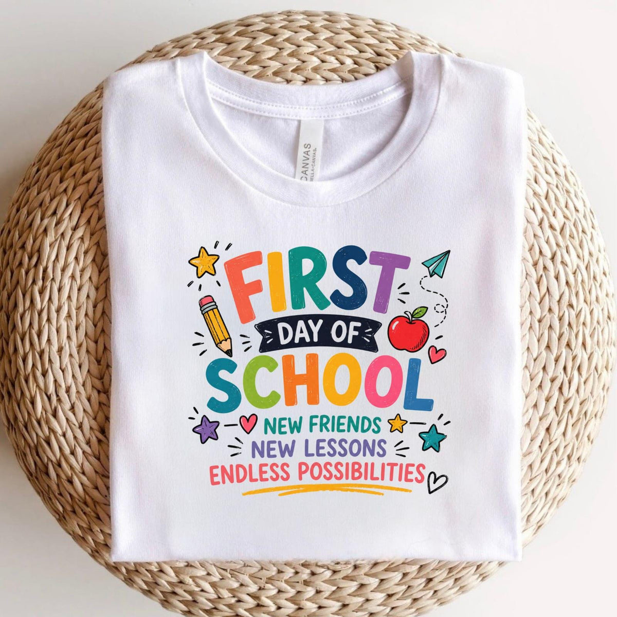 First Day of School Kids Graphic T-Shirt, New Friends New Lessons Tee