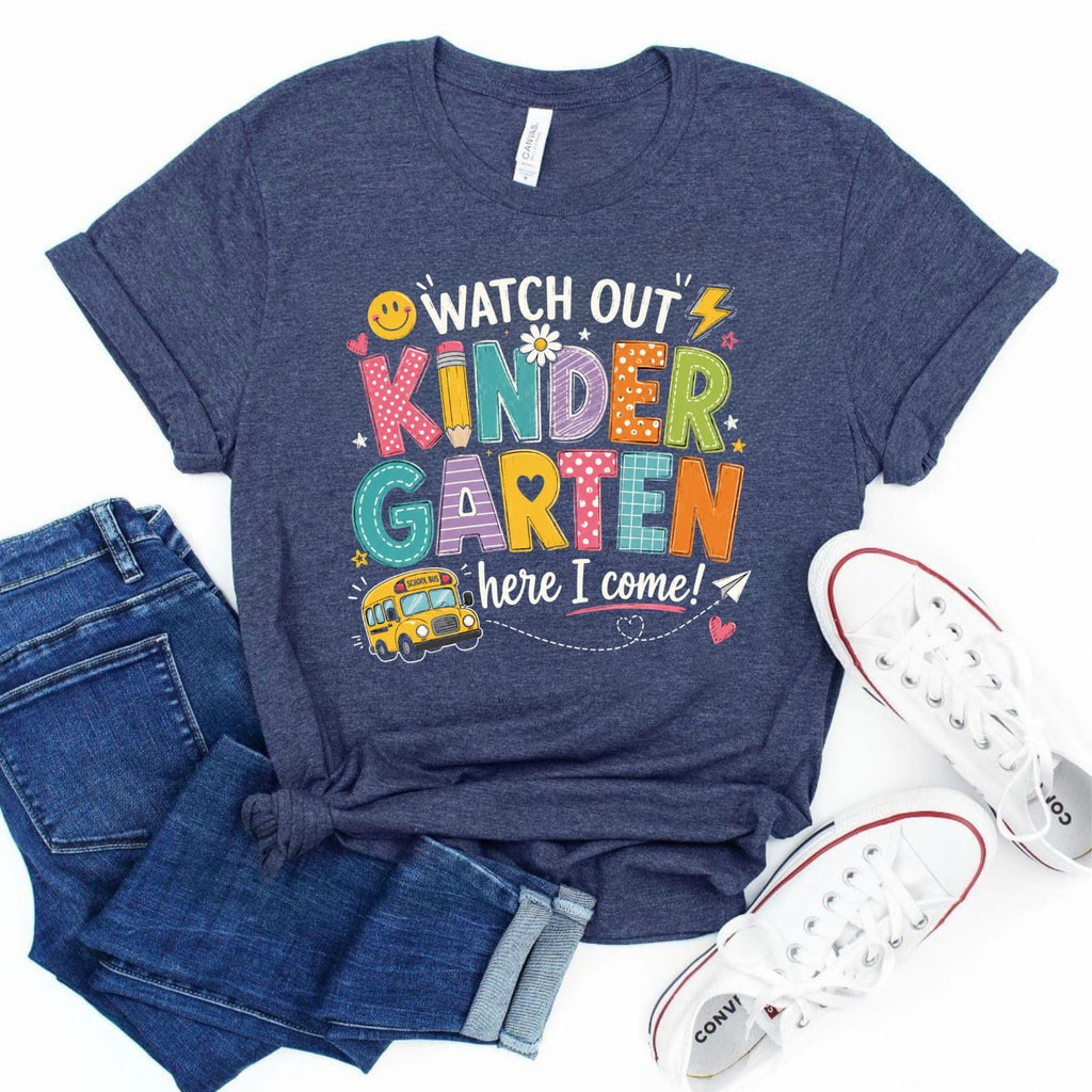 Kindergarten Here I Come Shirt, First Day School Bus Tee, Back to School Outfit