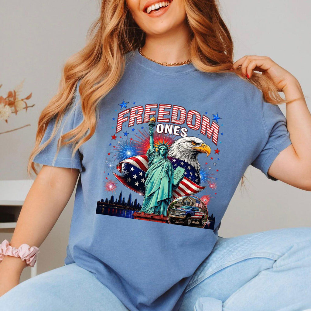Patriotic USA Graphic Tee, Statue of Liberty Eagle Shirt, Independence Day Apparel