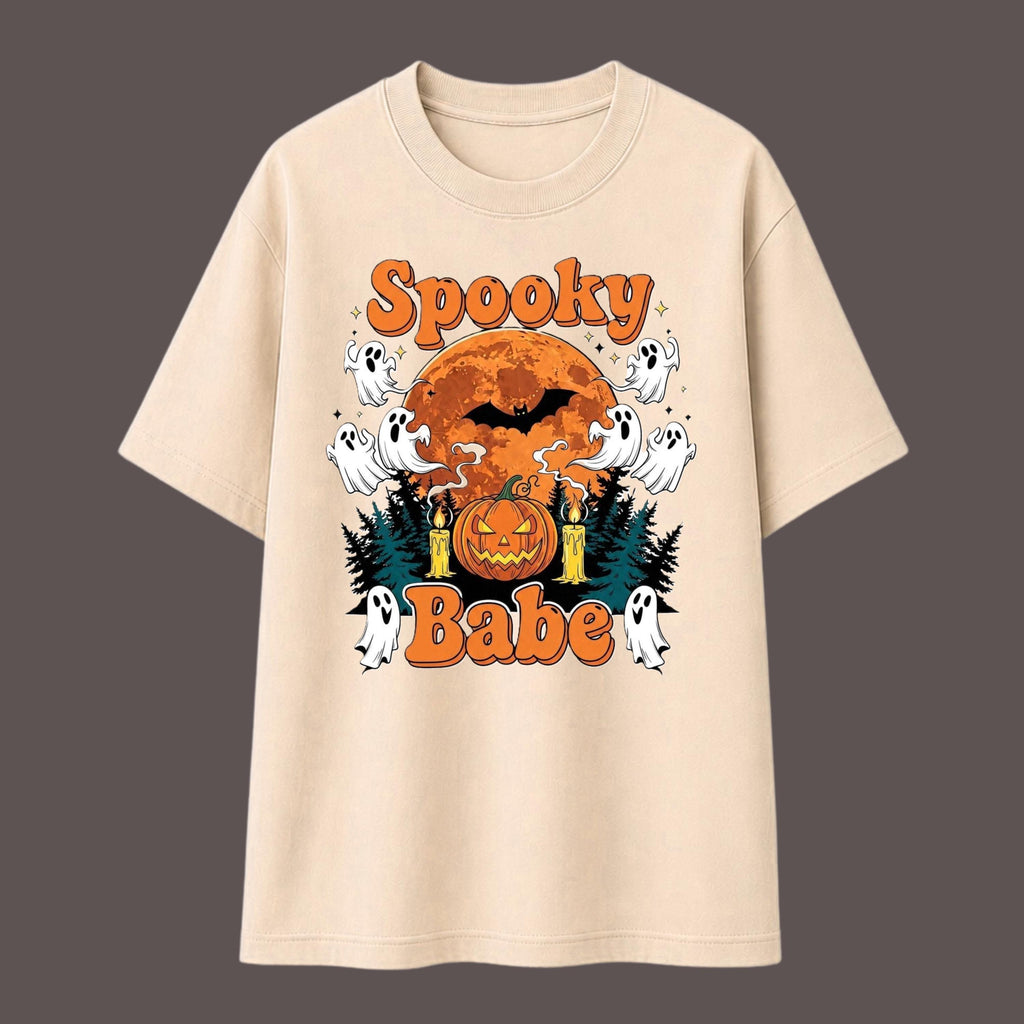 Spooky Babe Halloween Shirt, Retro Ghost Pumpkin Graphic Tee, Fall Season Apparel
