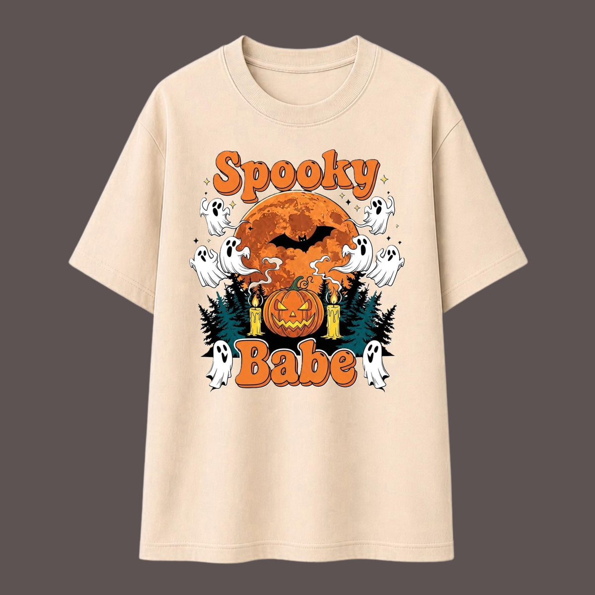 Spooky Babe Halloween Shirt, Retro Ghost Pumpkin Graphic Tee, Fall Season Apparel