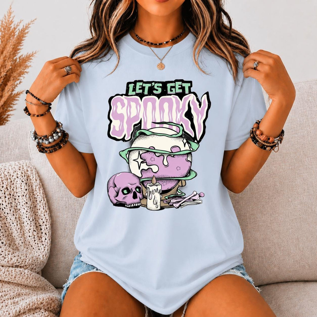 Let's Get Spooky Shirt, Pastel Goth Halloween Tee, Horror Skull Graphic T Shirt