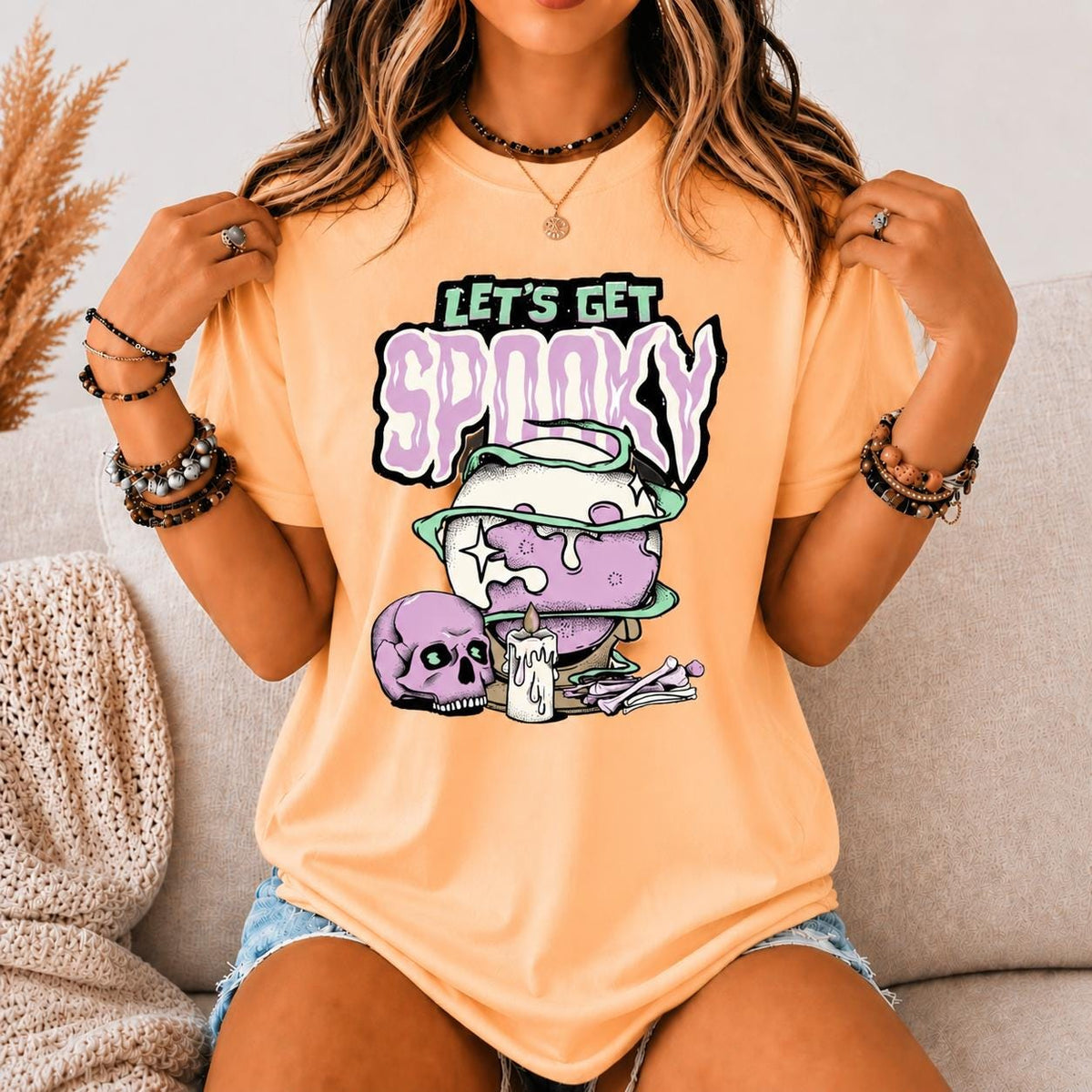 Let's Get Spooky Shirt, Pastel Goth Halloween Tee, Horror Skull Graphic T Shirt