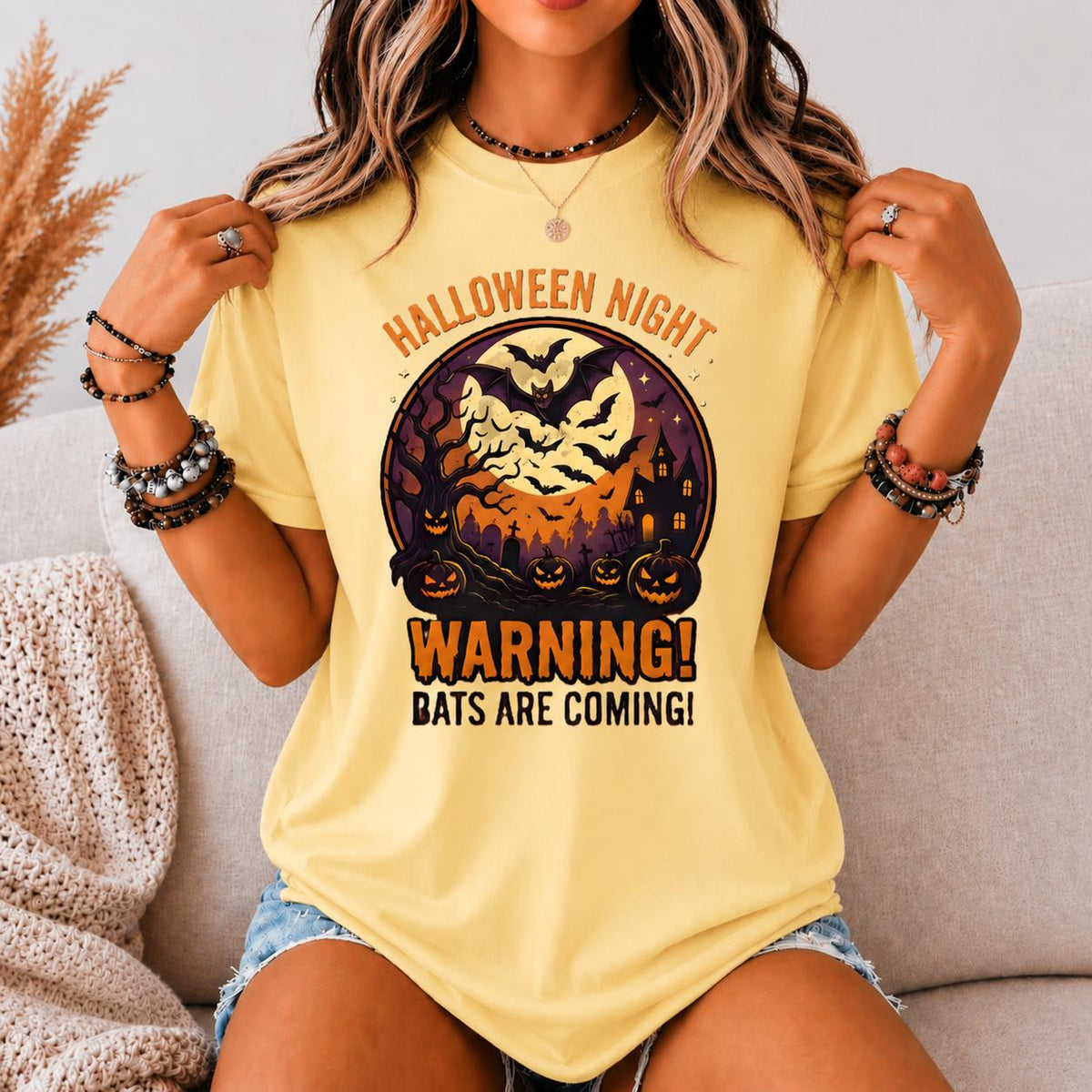 Halloween Night Bats Are Coming Graphic Tee, Spooky Haunted Moon Shirt