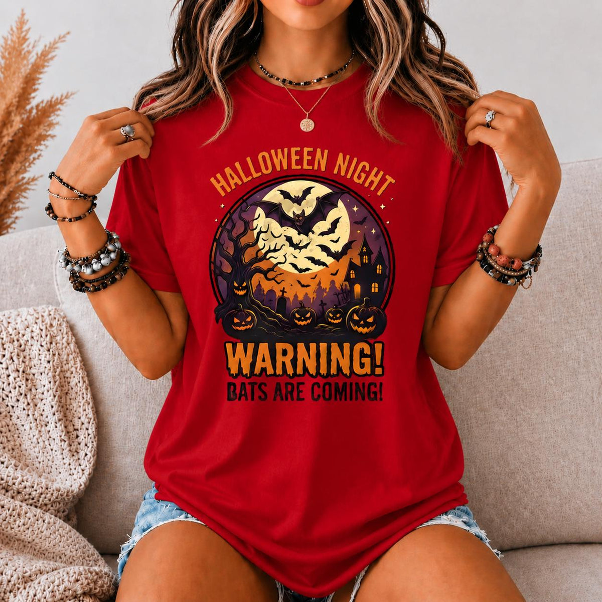 Halloween Night Bats Are Coming Graphic Tee, Spooky Haunted Moon Shirt