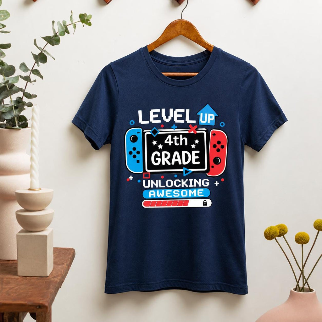 Level Up 4th Grade Gamer Shirt, Back to School Kids Tee