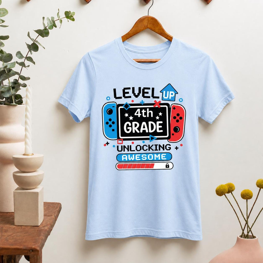 Level Up 4th Grade Gamer Shirt, Back to School Kids Tee