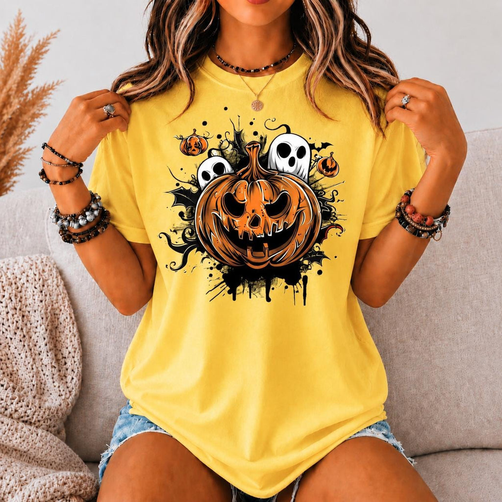 Vintage Halloween Pumpkin Ghost Shirt, Spooky Jack O Lantern Graphic Tee
