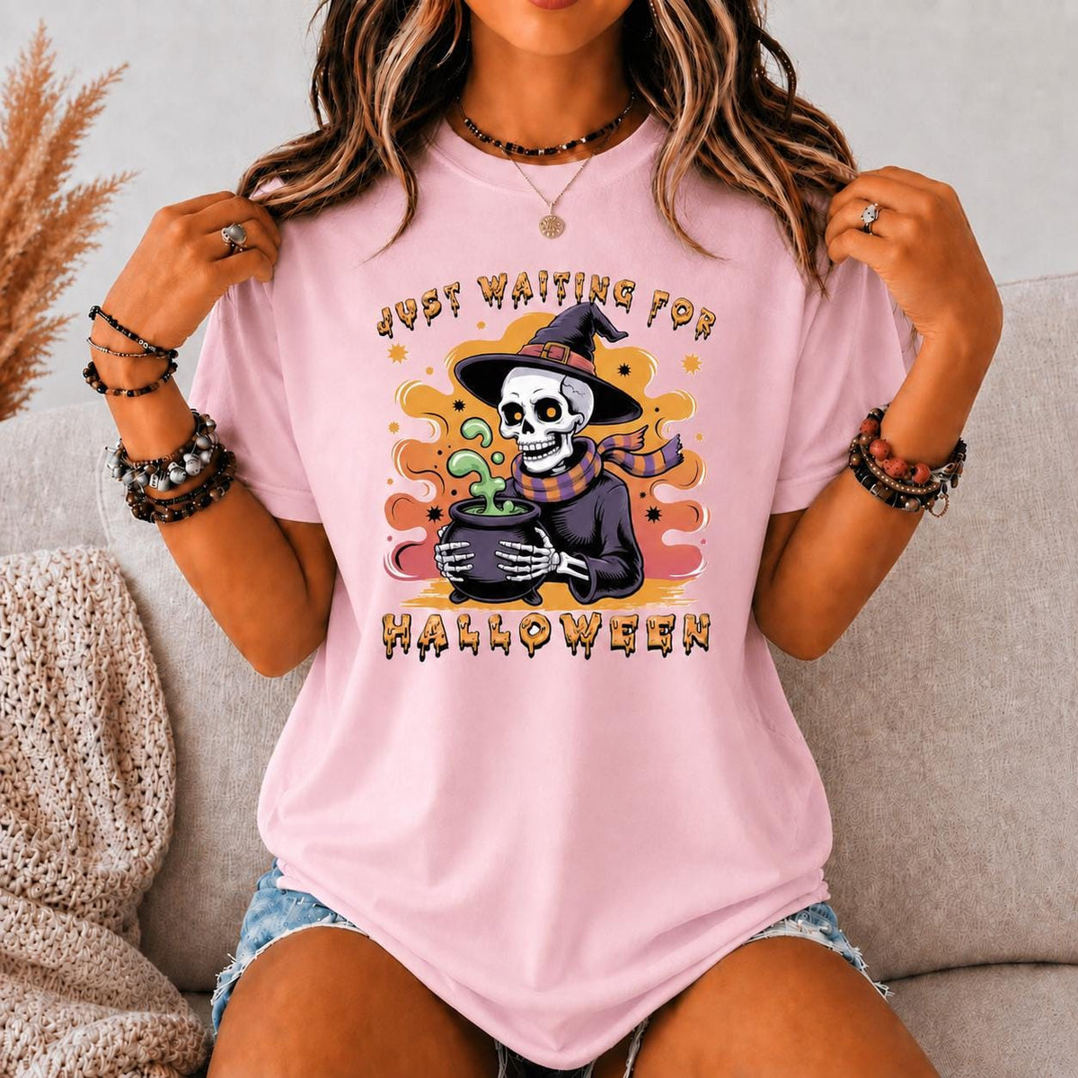 Skeleton Witch Halloween Shirt, Spooky Cauldron Graphic Tee