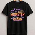 Momster Halloween Shirt, Spooky Pumpkin Bat Graphic Tee, Girls Trick Treat Apparel