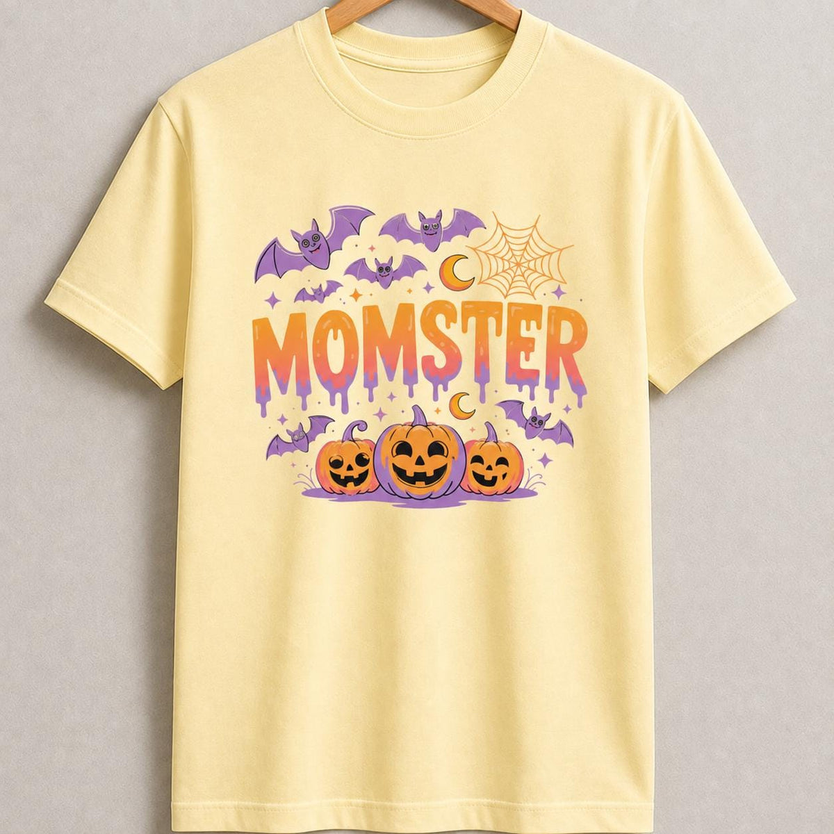 Momster Halloween Shirt, Spooky Pumpkin Bat Graphic Tee, Girls Trick Treat Apparel