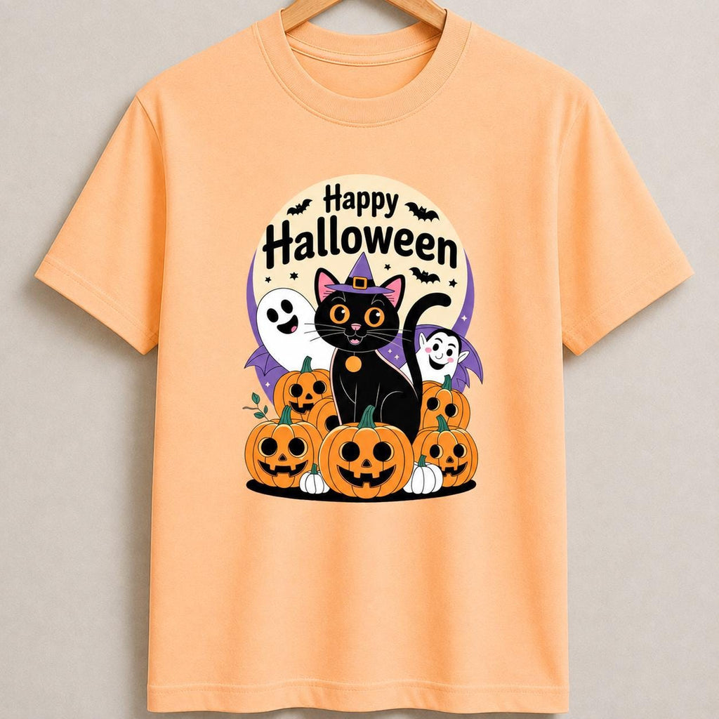 Halloween Black Cat Pumpkin T-Shirt, Spooky Season Witch Cat Tee