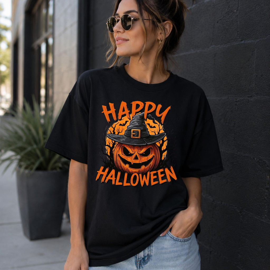 Happy Halloween Witch Hat Pumpkin Shirt, Spooky Season Jack O Lantern Tee