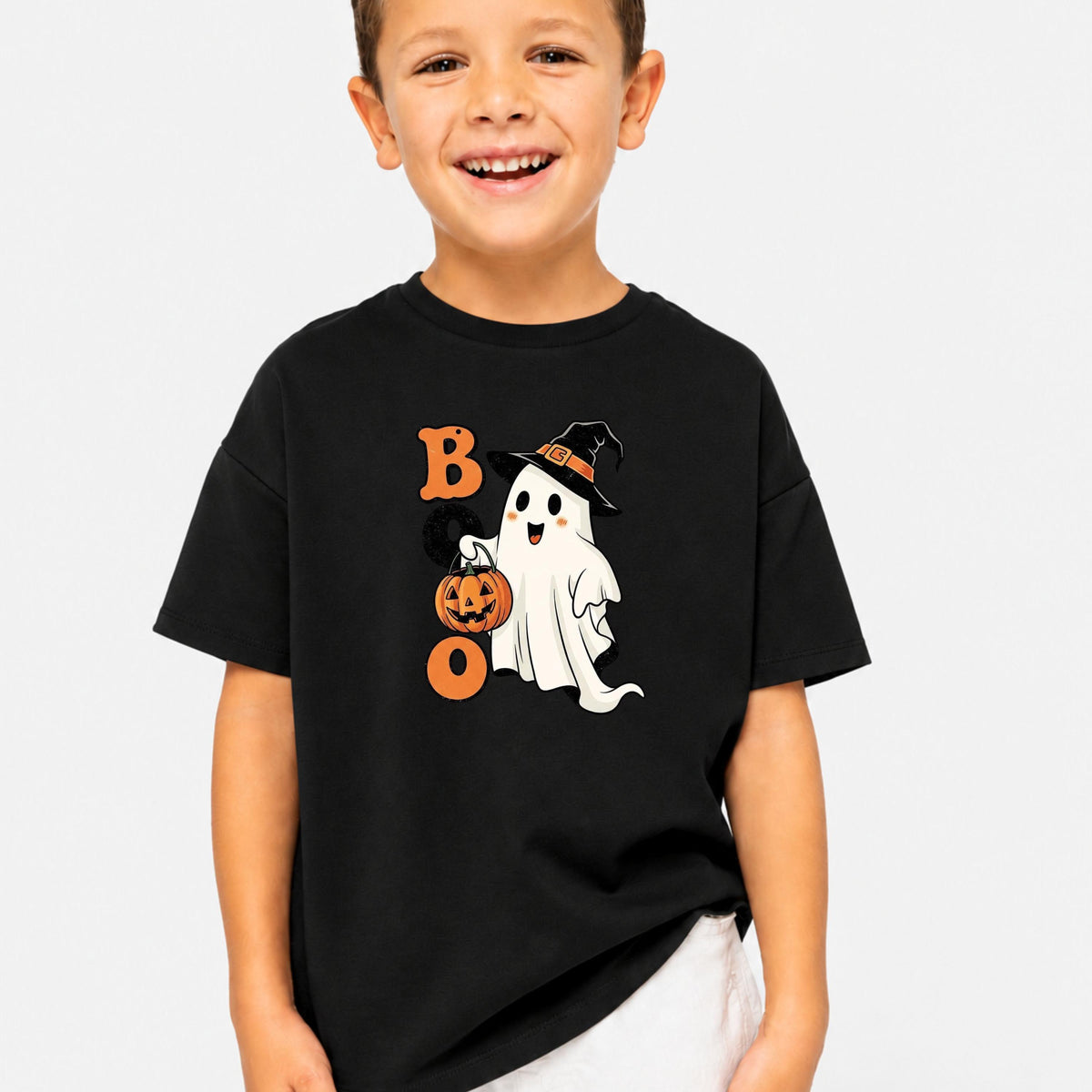 Kids Halloween Ghost Witch Hat Pumpkin Shirt, Spooky Season Tee