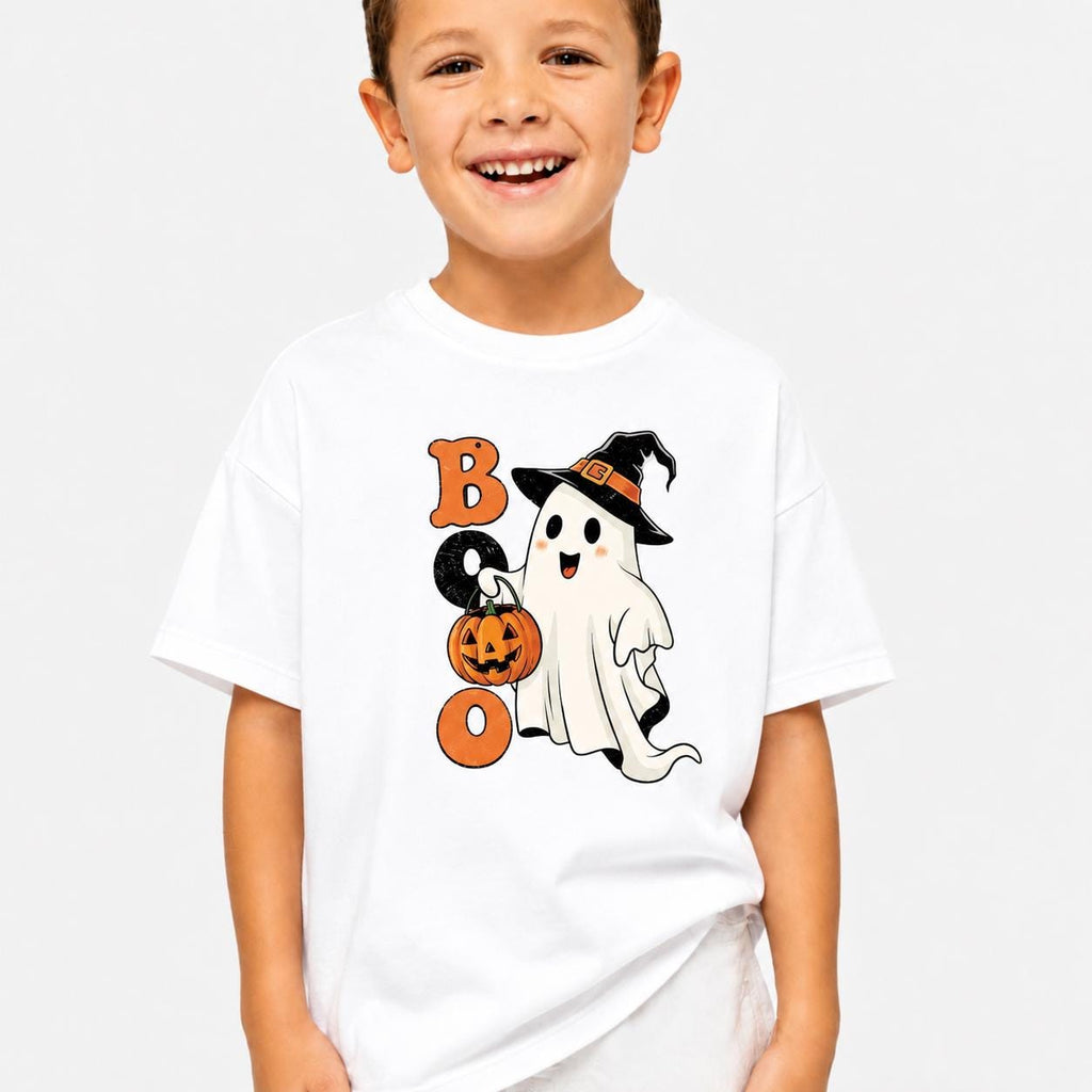 Kids Halloween Ghost Witch Hat Pumpkin Shirt, Spooky Season Tee