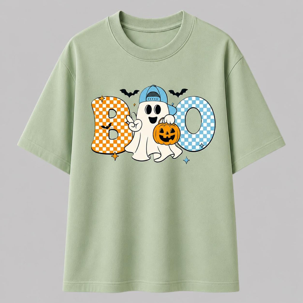 BOO Ghost Halloween T-Shirt, Kawaii Pumpkin Spooky Season Tee