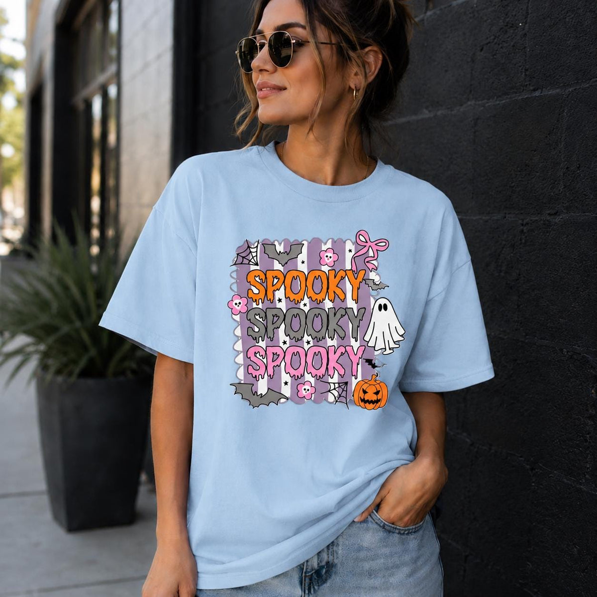 Pastel Spooky Ghost Pumpkin Halloween T-Shirt, Kawaii Fall Graphic Tee