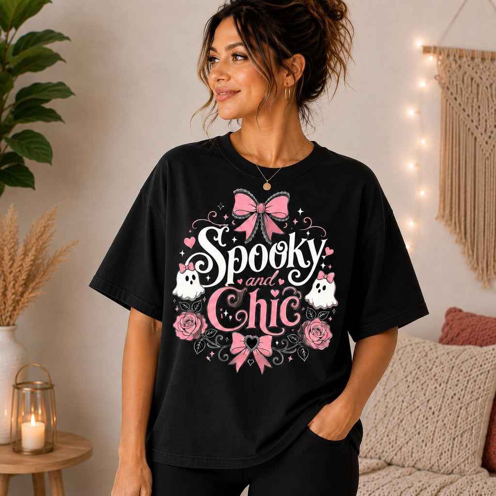 Coquette Ghost Halloween Shirt, Pink Bows Roses Spooky Chic Tee