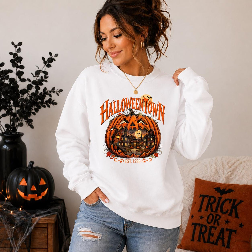 Vintage Halloween Town Sweatshirt, Pumpkin Haunted Village Crewneck
