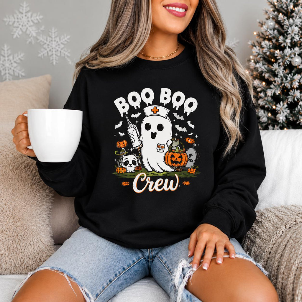 Boo Boo Crew Halloween Sweatshirt, Nurse Ghost Design, Spooky Season Apparel